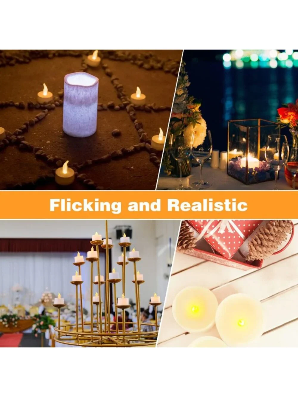 12 Pack Warm Yellow LED Tea Lights - Long Lasting 100+ Hours, Perfect for Decor